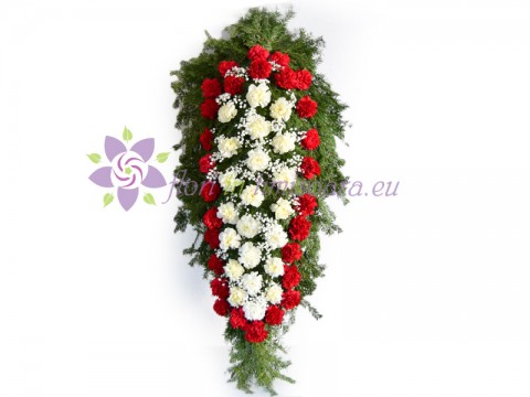 Coroana Funerara cu flori rosii si albe